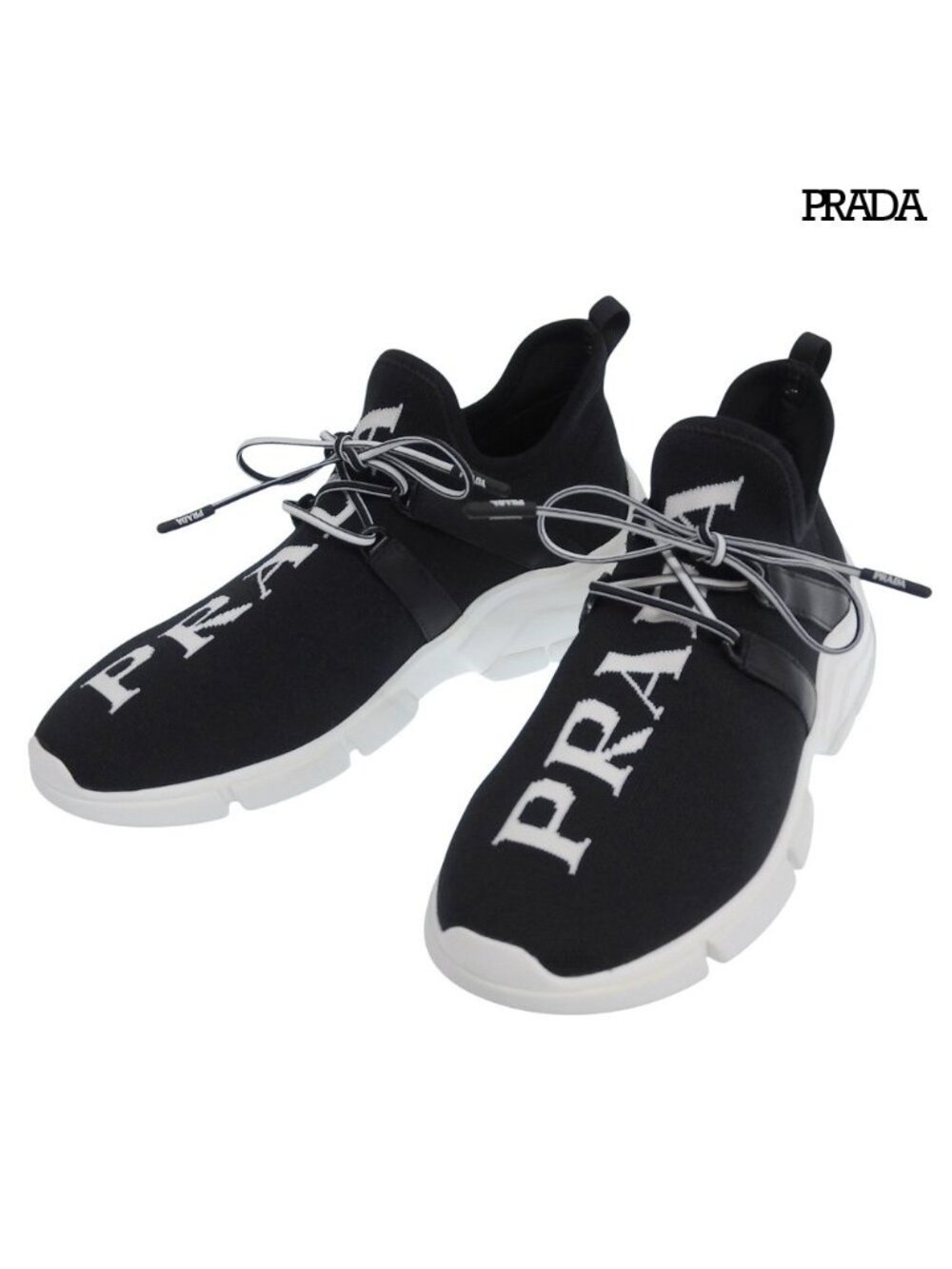 Prada Big Logo Knit Sneakers 37.5 Equivalent Black